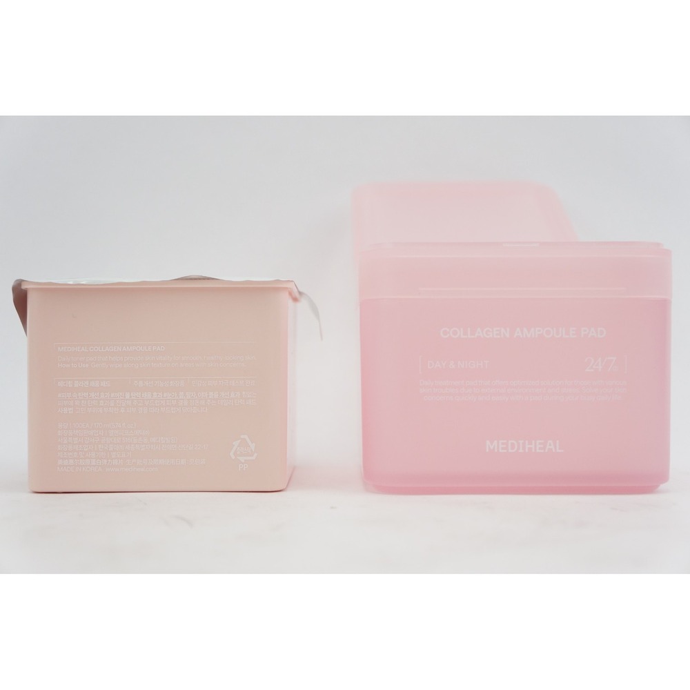 MEDIHEAL Collagen Ampoule Pad Facial Toner 100 Pads Refill + Empty Case